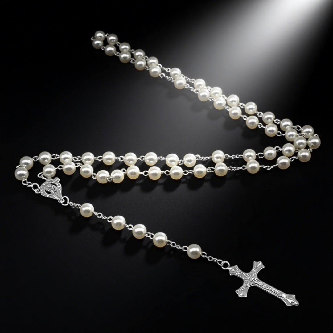 Wholesale Retro Personalized Pearl Beaded Cross Long Necklace