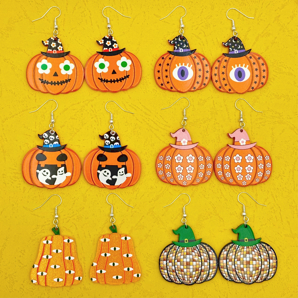 Wholesale Halloween Pumpkin Eyes Acrylic Earrings ACC-ES-Weiw003
