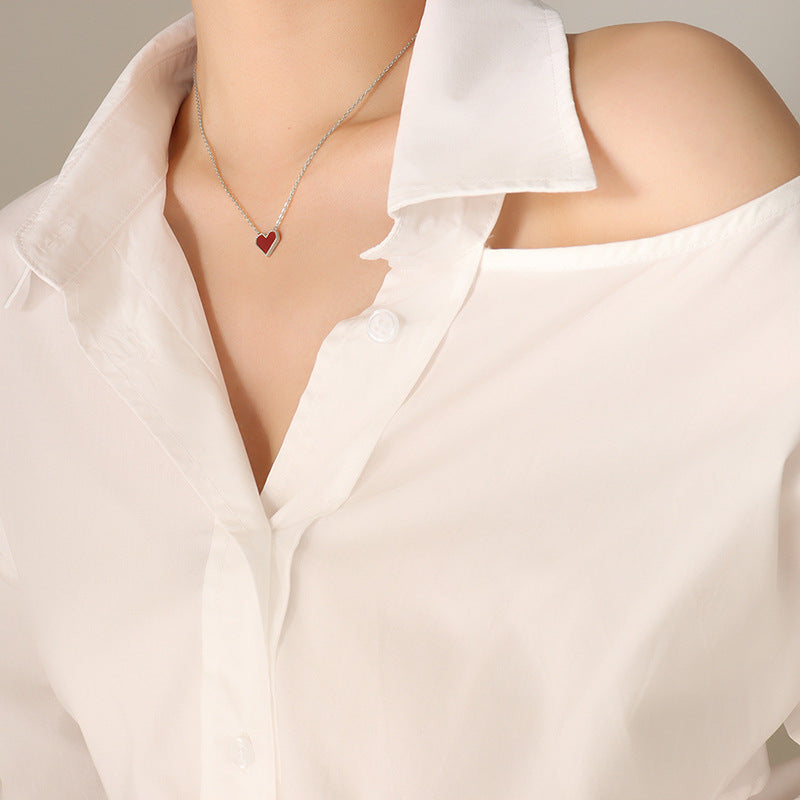 Wholesale French Style Love Heart Collarbone Chain Necklace,  18K Gold Plated Titanium Steel,  Fashion Jewelry Accessory