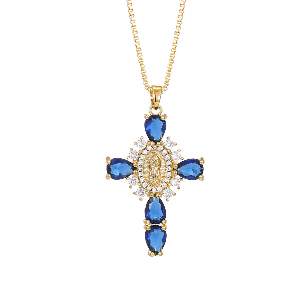 WholesaleJewelry Virgin Mary Cross Pendant Copper Inlaid with Zircon Temperament Versatile Cross Necklace Yiwu Accessories