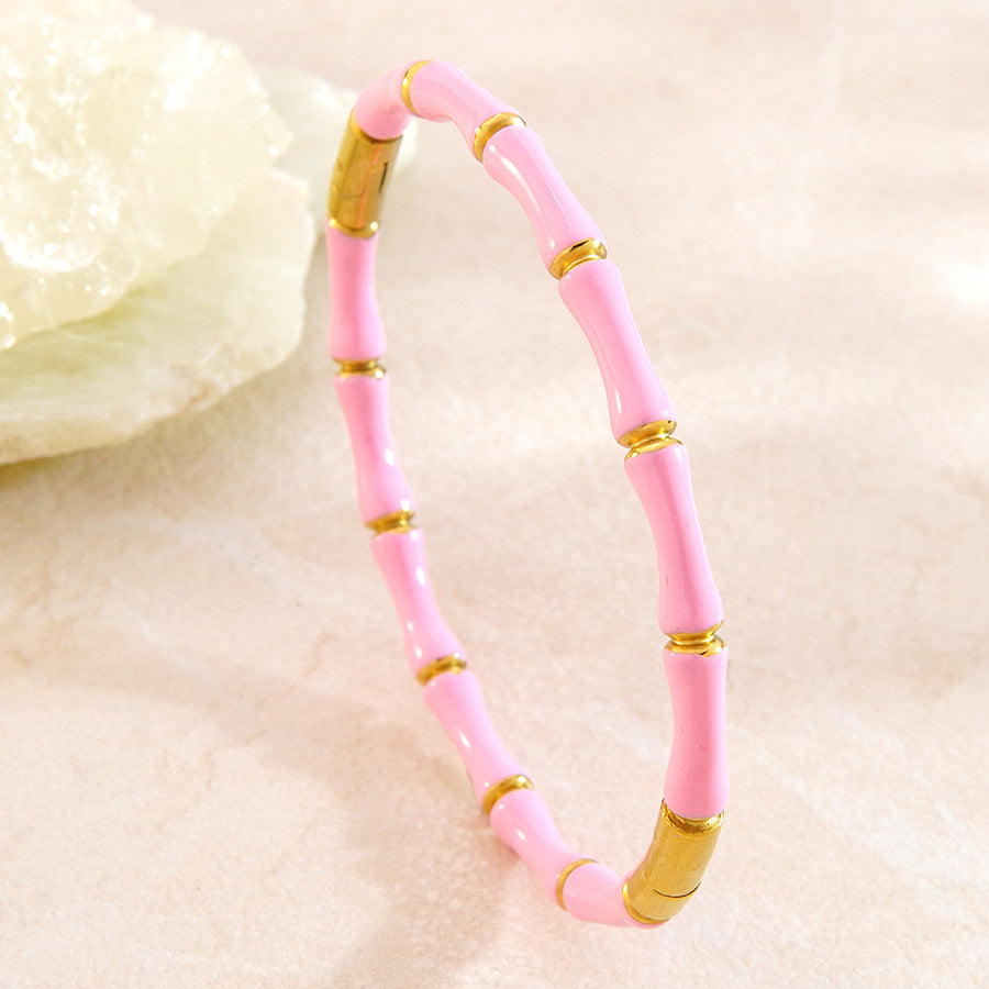 Wholesale Drip Oil Bamboo Joint Stainless Steel Bracelet Trendy Jewelry Accessory for Gift