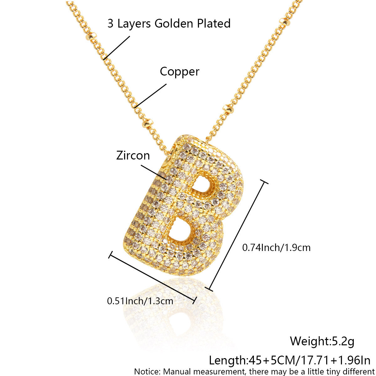 Wholesale Micro Inlaid Zircon Necklace 26 English Letters Balloon Letter Necklace ACC-NE-BaiTian002