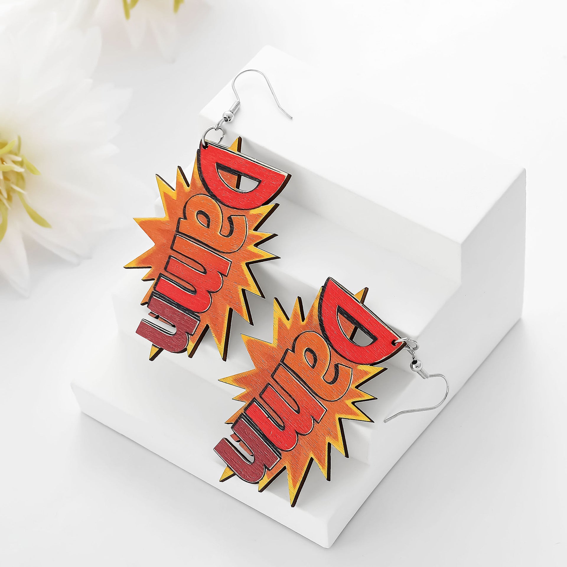Wholesale wooden earrings colorful English letter earrings