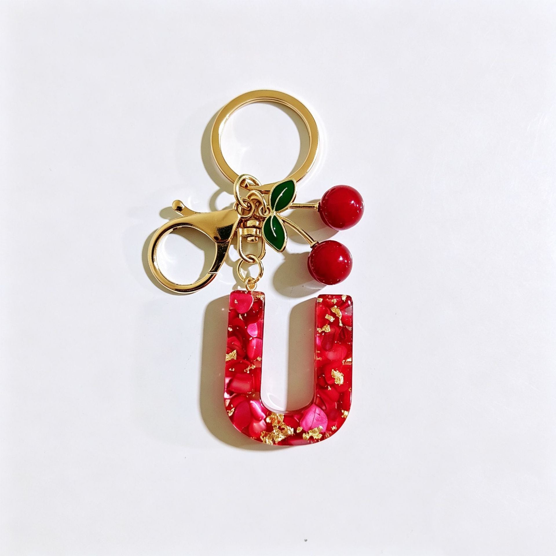 Wholesale Stylish Letter Keychain With Cute Cherry Pendant Plastic Bag Charm And Car Key Accessory Gift