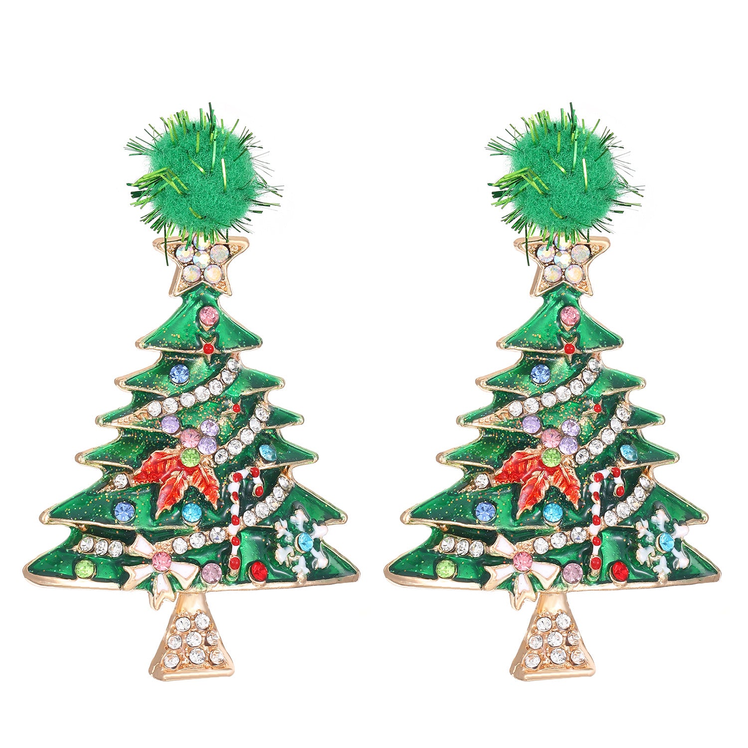 Boucles d'oreilles arbres de Noël incrustées de diamants créatifs en gros