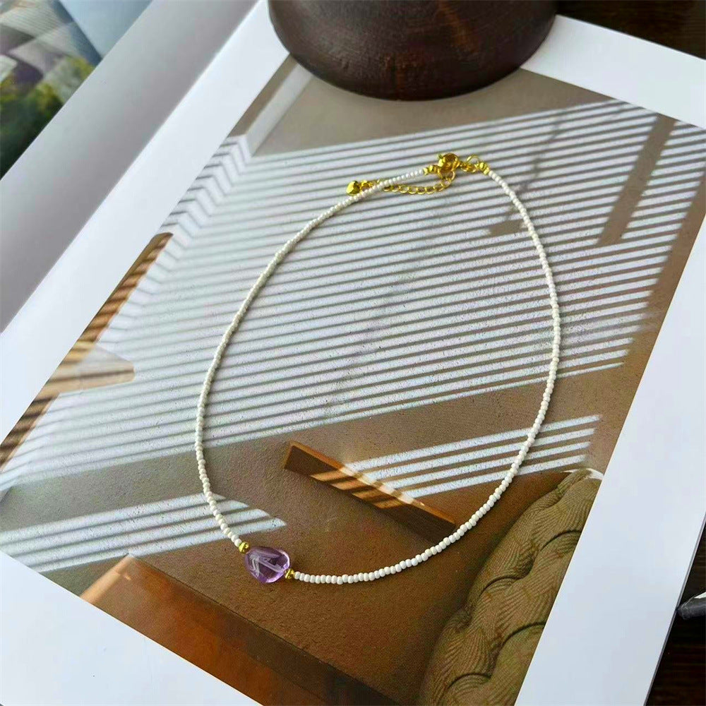 Wholesale Rice Beads Color Natural Stone Freshwater Pearl Handmade Beaded Clavicle Necklace