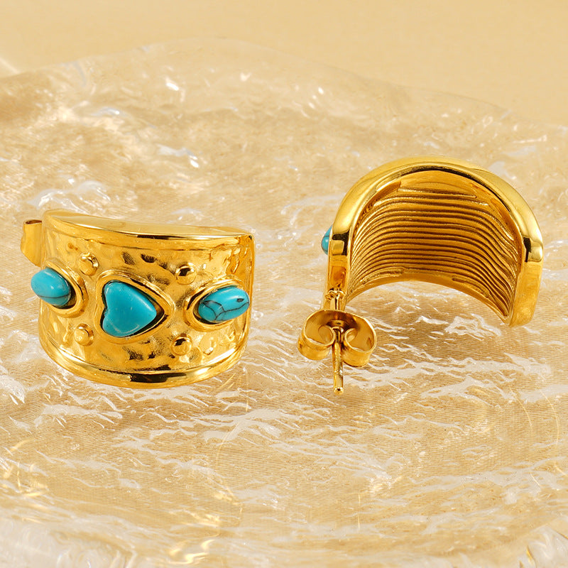 Wholesale Titanium Steel Blue Turquoise Earrings ACC-ES-ZhongYao012