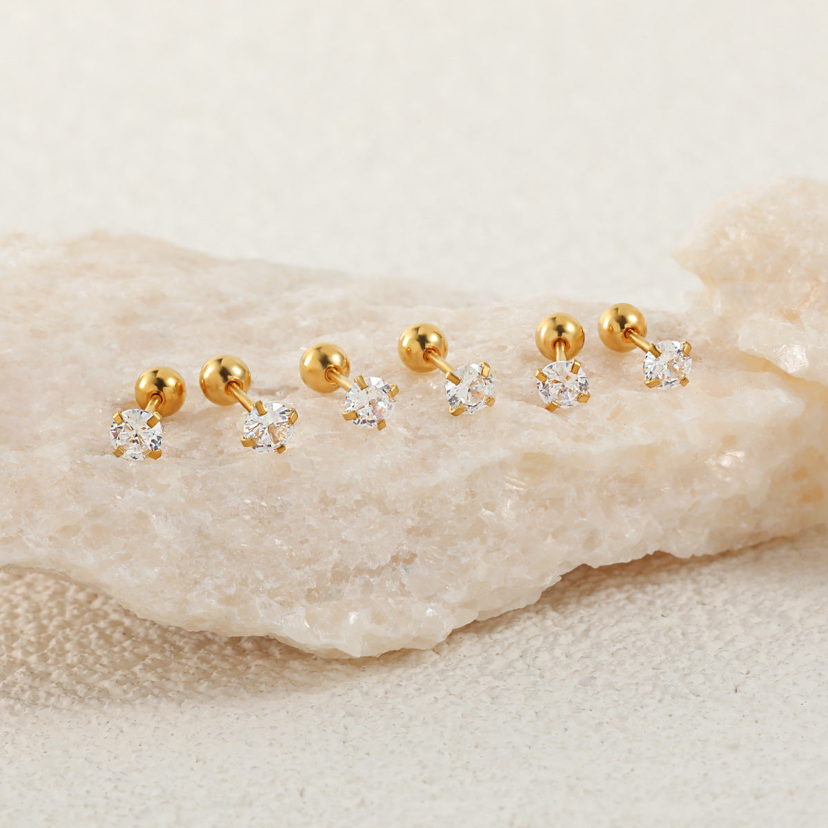 Wholesale diamond-embedded four-claw single diamond ear bone  titanium steel earrings