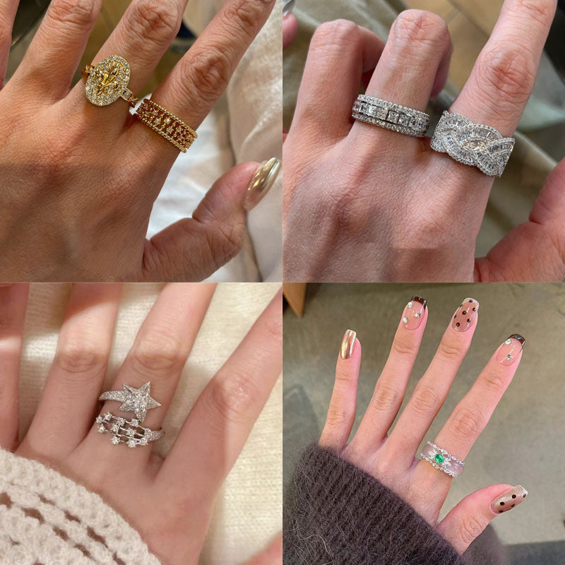 Wholesale Vintage Chic Stacked Row Ring For Women Copper Electroplated Everyday Wear Jewelry