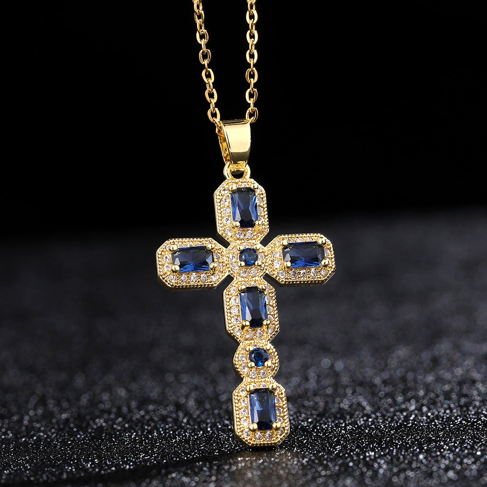 Wholesale Retro Punk Gold Plated Rhinestone Cross Necklace For Women Fashion Accessory Gift