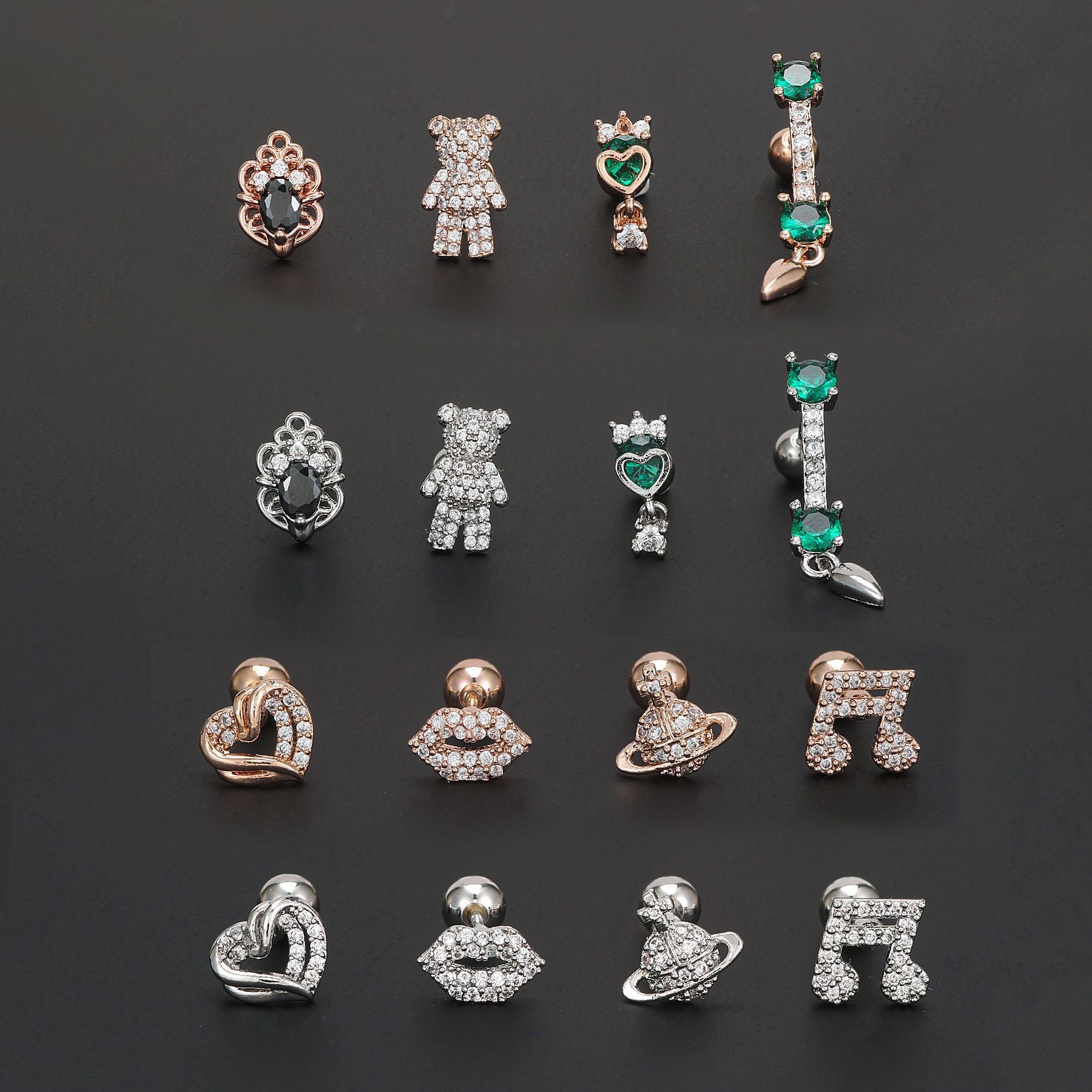 Wholesale geometric micro inlaid zircon ear bone nail earrings