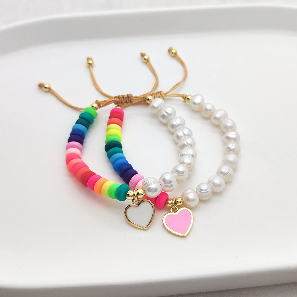 Wholesale Pearl Diy Handmade Beaded Rainbow Polymer Clay Beaded Bracelets ACC-BT-Qiqi015