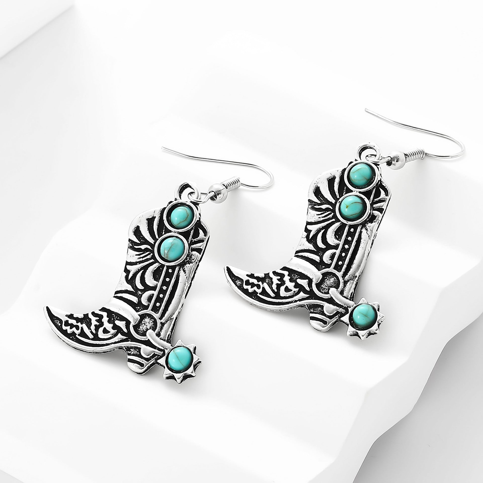 Wholesale Retro Turquoise Cowboy Boot Earrings - Trendy Western Fashion Accessory for Everyday Wear or Gift