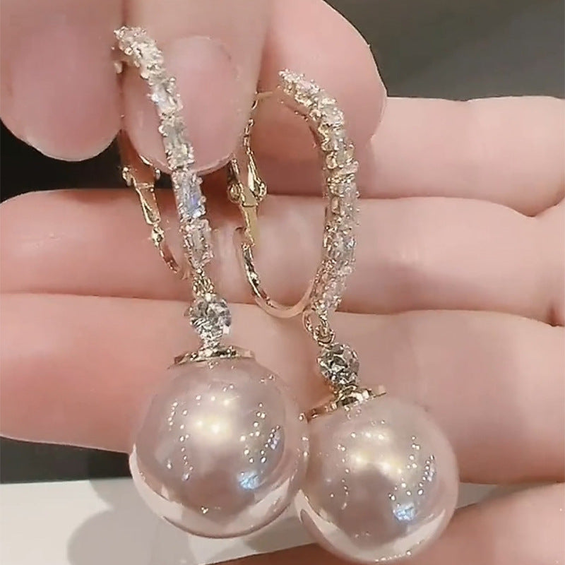 Wholesale Silver Needle Zircon Circle Pearl Earrings ACC-ES-KJ019