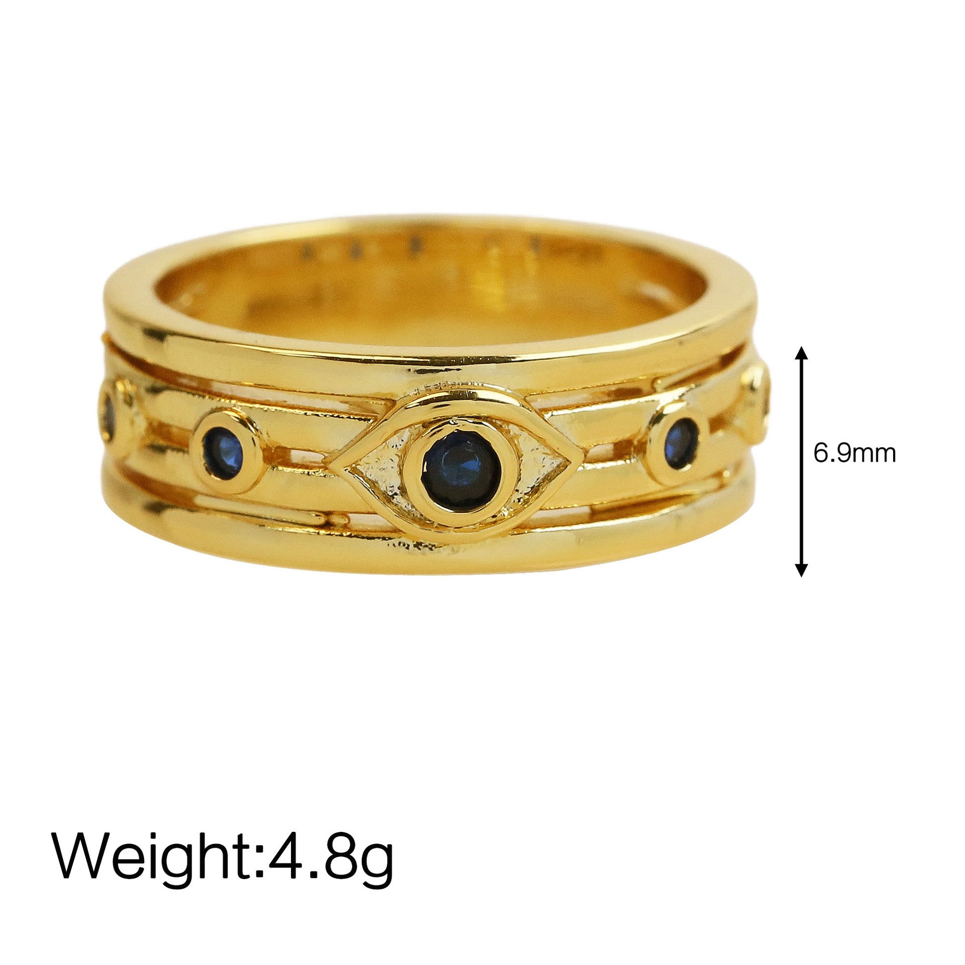 Wholesale  18k Gold Brass Blue Zircon Religious Devil's Eye Ring