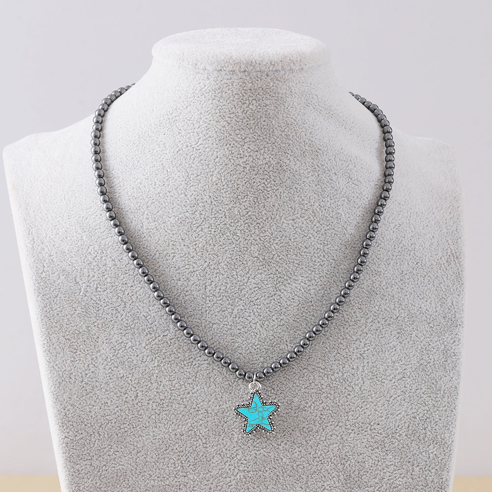 Wholesale Black Ball Bead Necklace  Cowboy Boots Bull Head Five-Pointed Star Jewelry