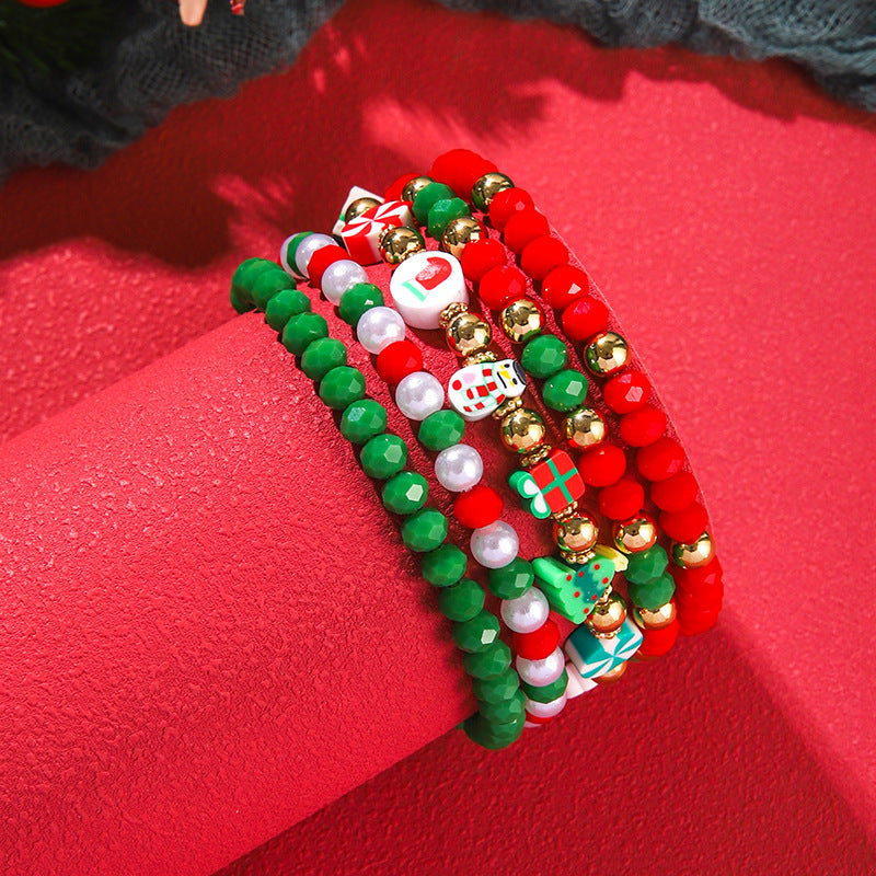 Wholesale Christmas Snow Tower Christmas Tree Polymer Clay Multi-layer Stacking Bracelet ACC-BT-Zhey007