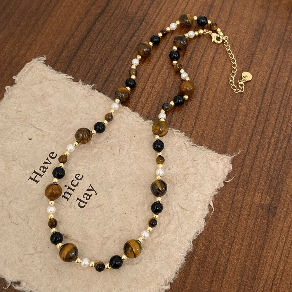 Wholesale Beaded Necklace  Tiger Eye Necklace  Elegant Collarbone Chain Jewelry