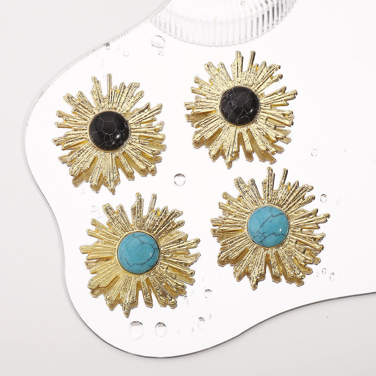 Wholesale  vintage Niche Vintage Design Sunflower Earrings Exaggerated Turquoise Earrings