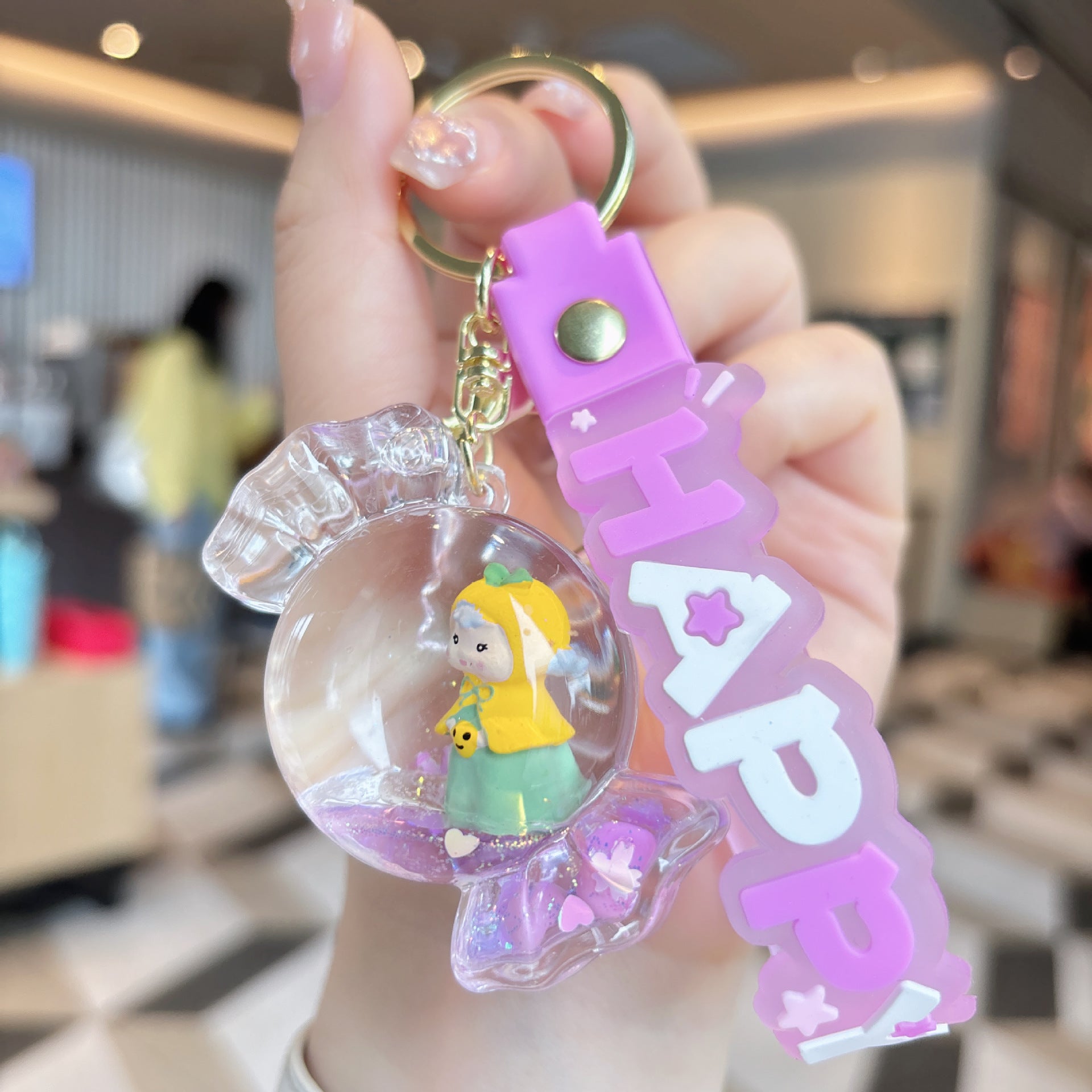 Wholesale Creative Acrylic Quicksand Cute Candy House Girl Keychain
