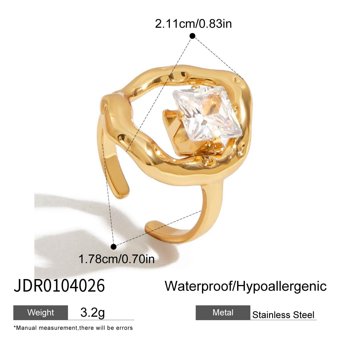 Wholesale 18K gold stainless steel double ribbed hollow band oval white zirconium ring