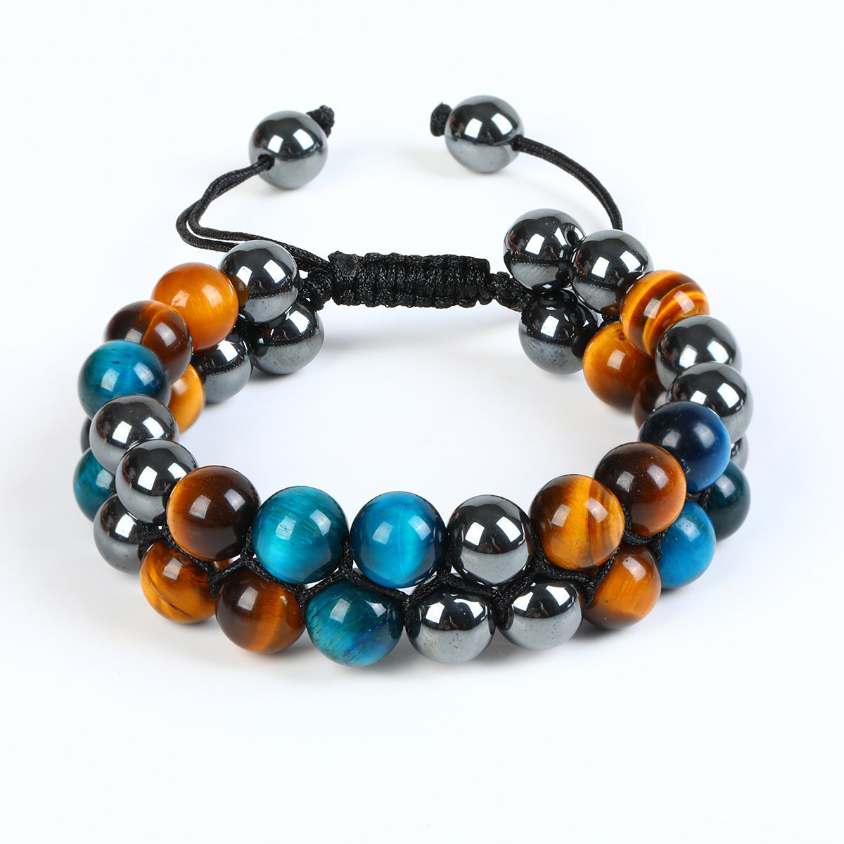 Wholesale Natural Tiger Eye &  Hematite Double Row Bracelet,  Handmade Unisex Everyday Gift Jewelry