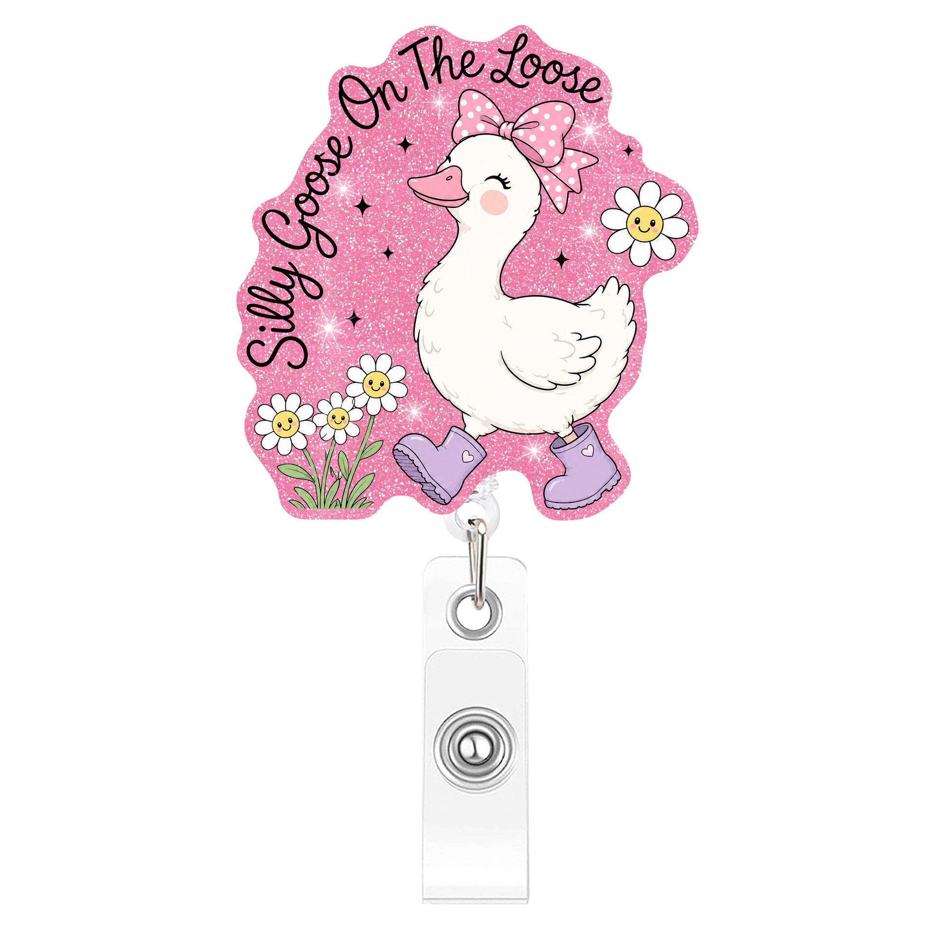 Wholesale Plastic Retractable Badge Clip Pink Goose Design Stylish Office ID Card Holder And Everyday Work Accessory