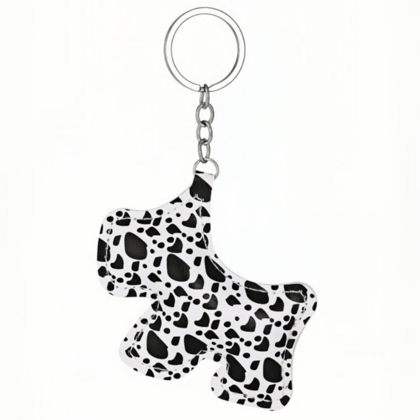 Wholesale New keychain pendant PU cotton-filled leopard print puppy car pendant bag pendant new couple heart pendant.