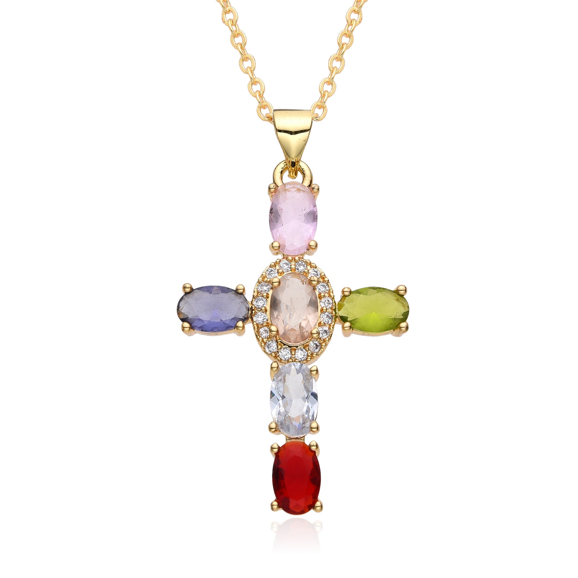 Wholesale  micro inlaid zircon necklace multi-color cross pendant hip hop necklace