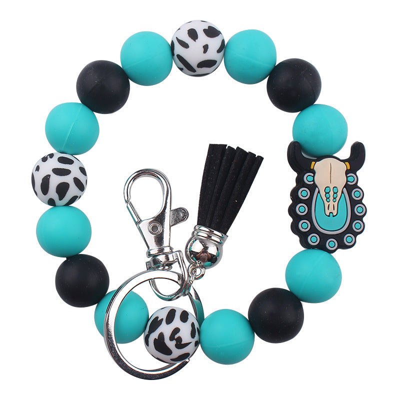 Wholesale Cartoon Western Style Cow Head Silicone Beaded Wrist Keychain ACC-KC-GuangTian061