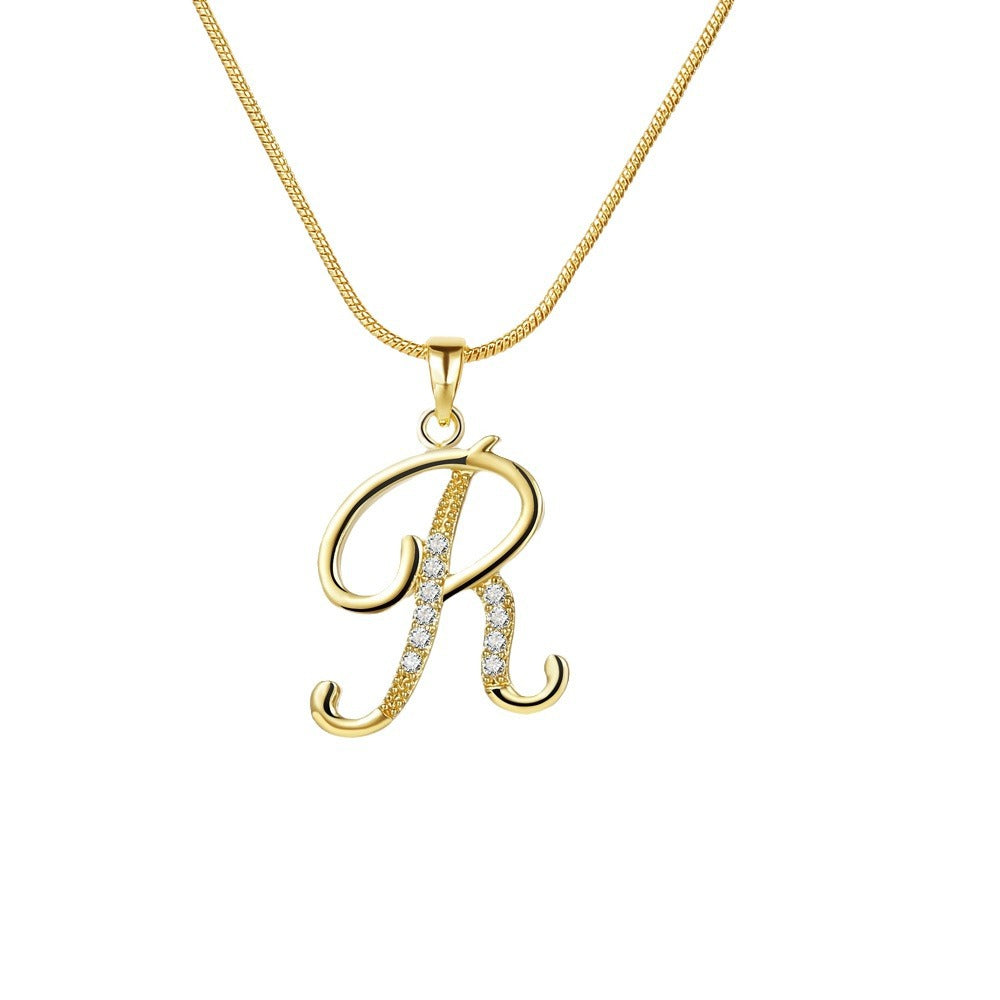 Wholesale 26 Letter Creative Simple Copper Zircon Snake Chain Gold Necklace