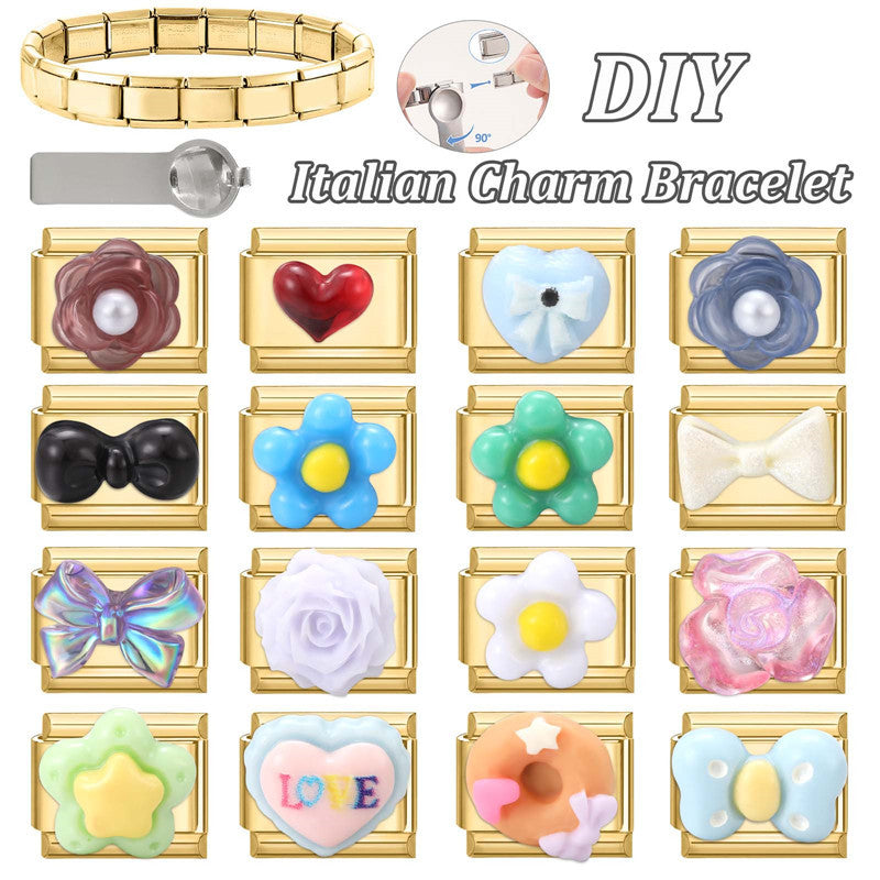 Wholesale Italian Charm Bracelet 9mm DIY Splicing Flower Stainless Steel Composable Bracelet