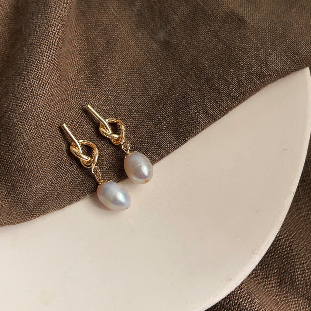 Wholesale Baroque natural pearl French retro earrings