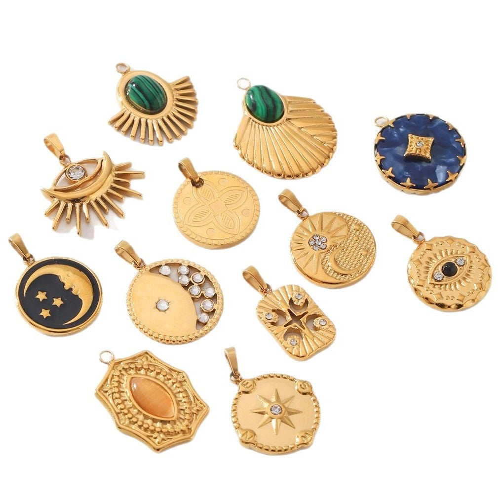 Wholesale Personalized Fashion Stainless Steel 18K Gold Accessories Natural Stone Oil Dropping Zircon Pendant Jewelry