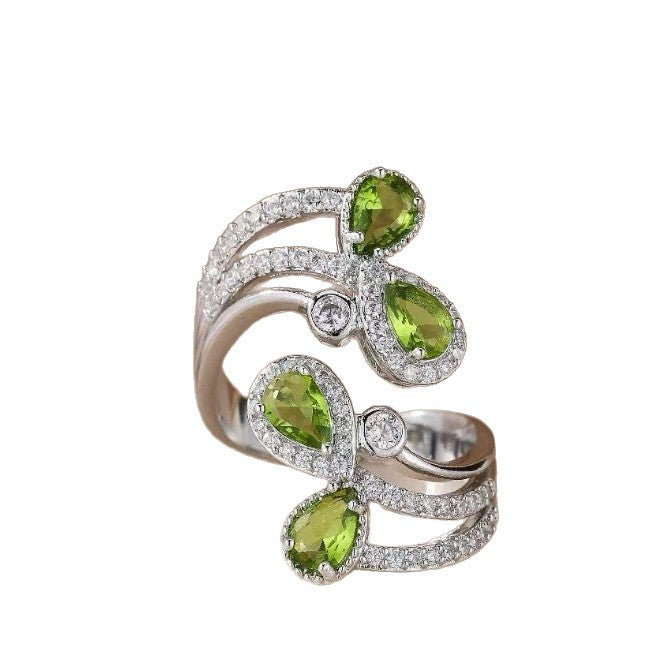 Wholesale Water Drop Green Zirconium Ring