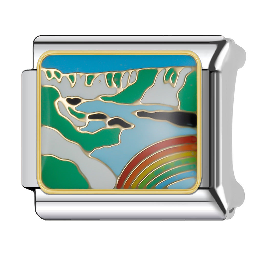 Wholesale Italian Charm Bracelet 9mm DIY Splicing Stainless Steel Holiday Tourism Landmark Composable Bracelet