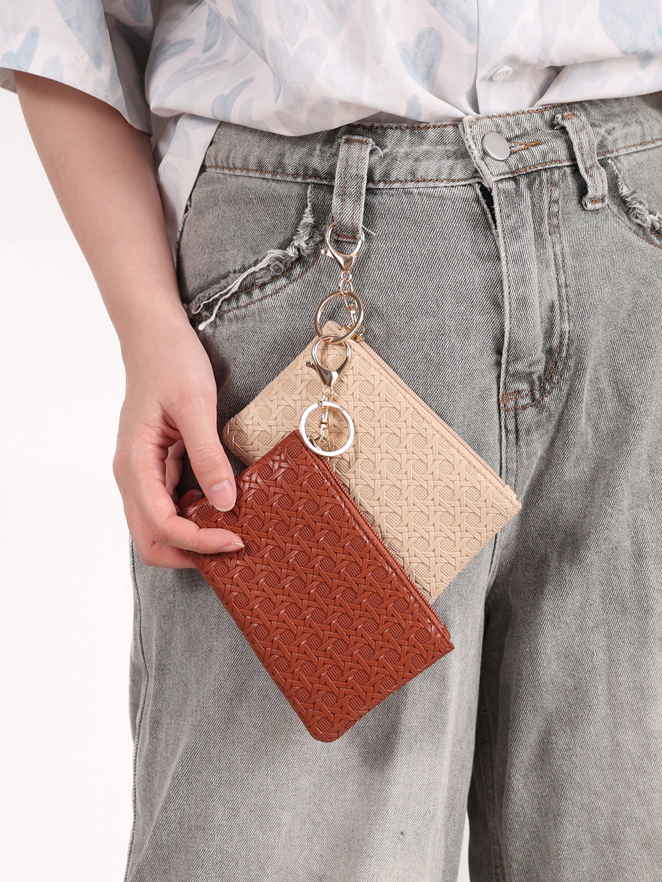 Wholesale Woven Embossed Black PU Wallet Everyday Coin Purse With Lobster Clasp