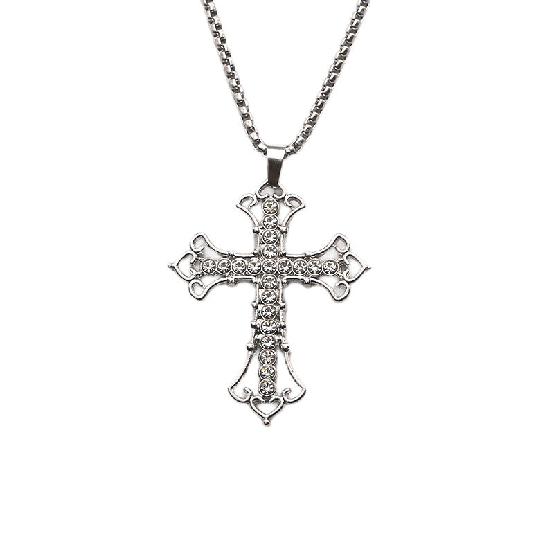 Wholesale Hollow Point Diamond Cross Stainless Steel Necklace ACC-NE-JiaMi002
