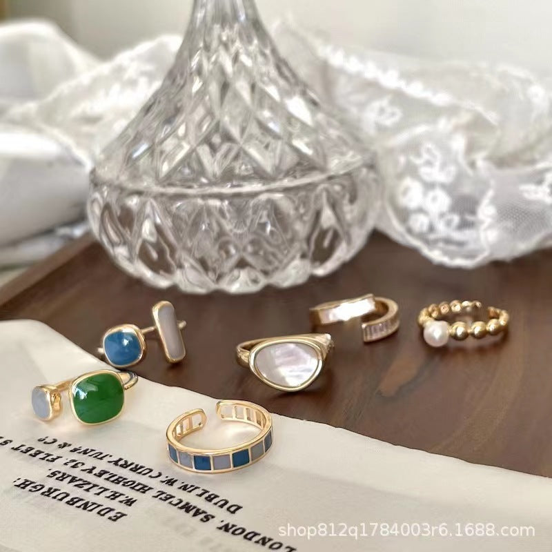 Wholesale Alloy Dripping Oil Open Ring Emerald Green Geometric Shape Women S Everyday Jewelry Accessory