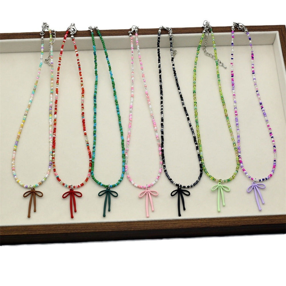 Wholesale  Luxury  Beads Beaded Bowknot Pendant Necklace