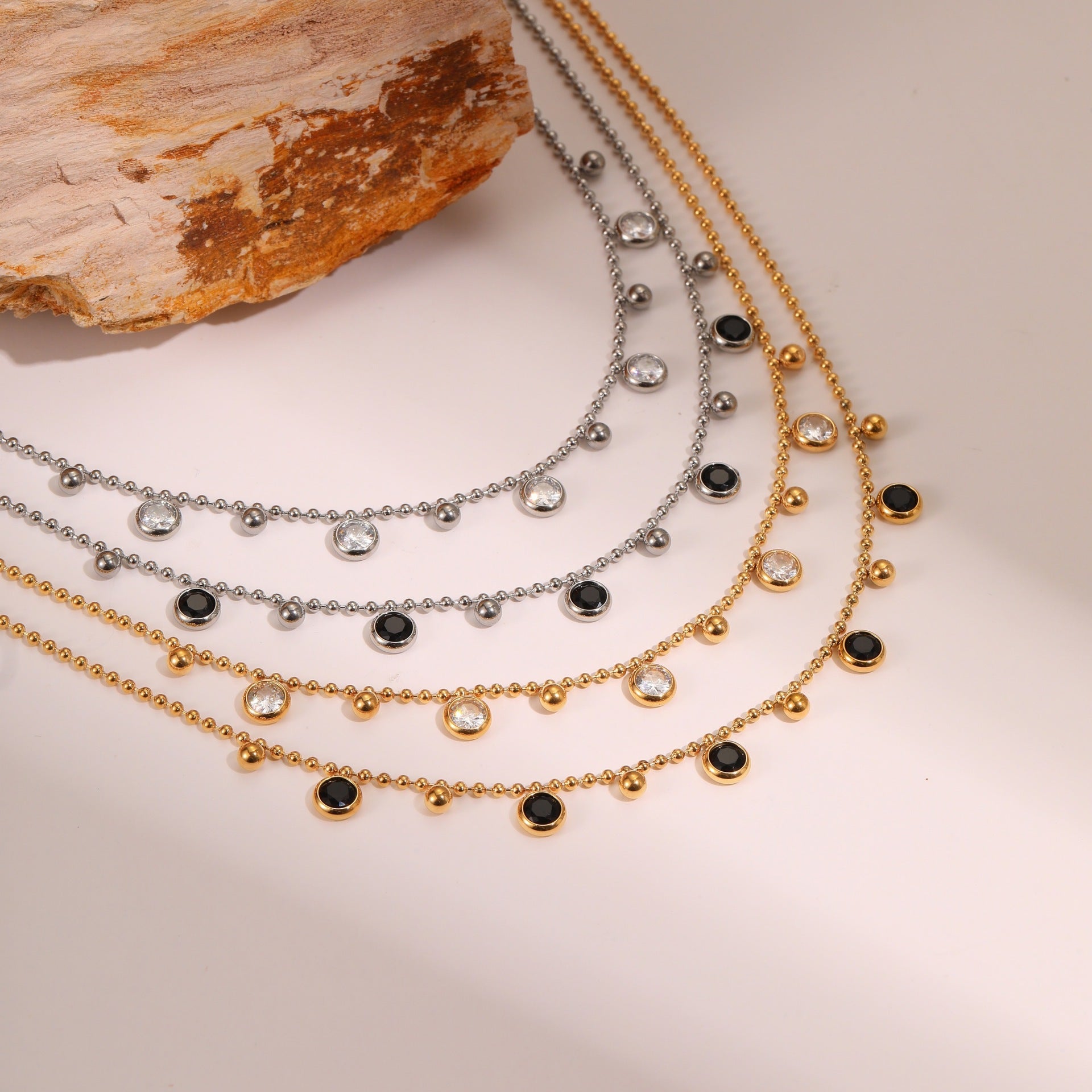 Wholesale Zircon Tassel Stainless Steel Necklace