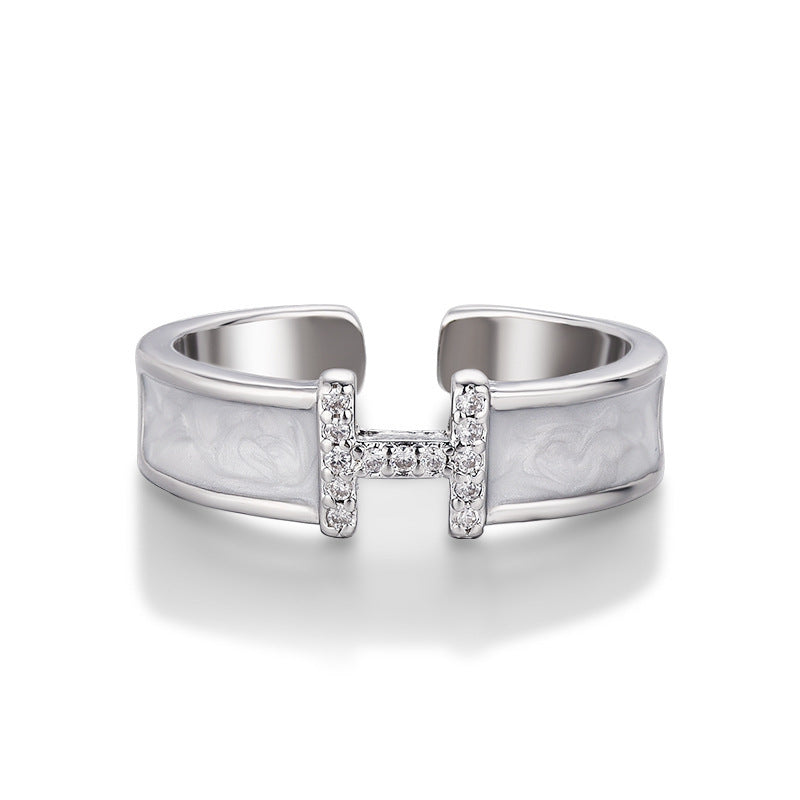 Wholesale Fashion Open Ring with Mother-of-Pearl H Initial,  Adjustable Copper Jewelry for Women,  Trendy Gift