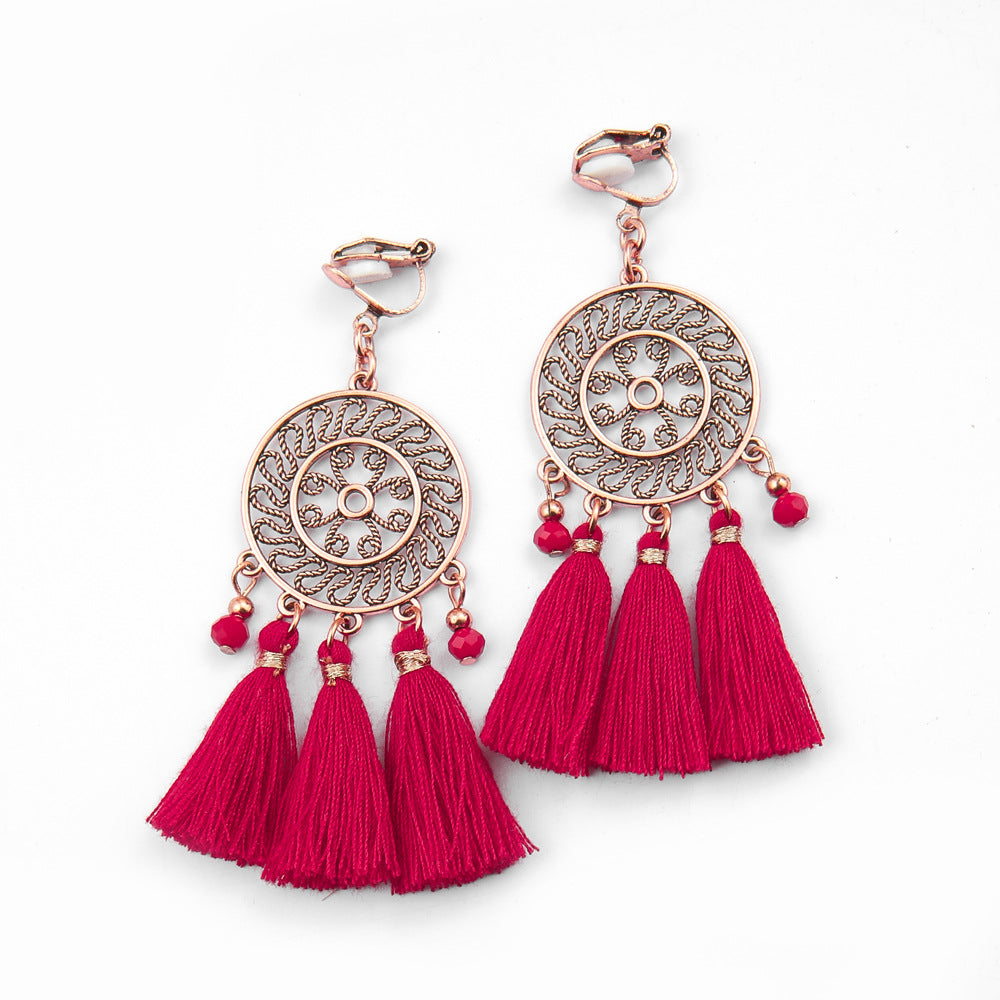 Wholesale Chinese Style Red Tassel Earrings Retro Medieval Festive Jewelry Accessory