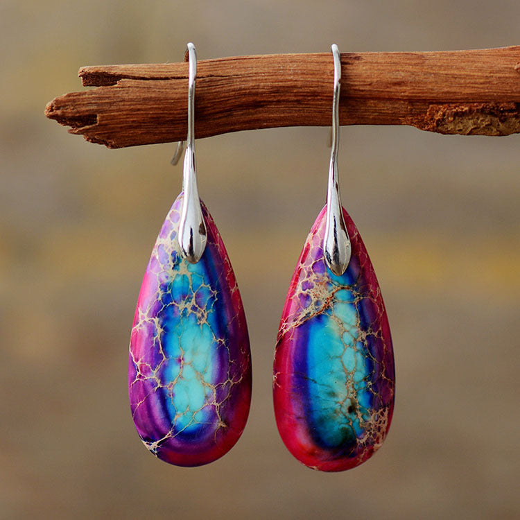 Wholesale Bohemian Imperial Stone Natural Stone Water Drop Pendant Earrings ACC-ES-LZ002