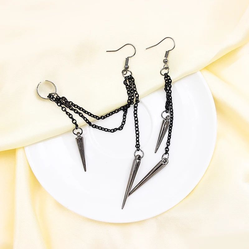 Wholesale metal long and short rivet gothic tassel earrings ear clip