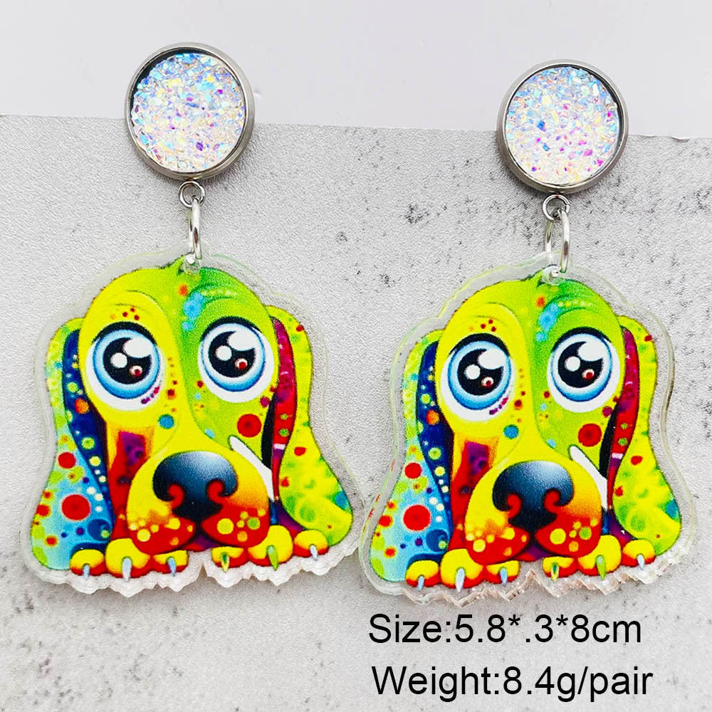 Wholesale  cartoon animal earrings  Dog elephant reading acrylic earrings