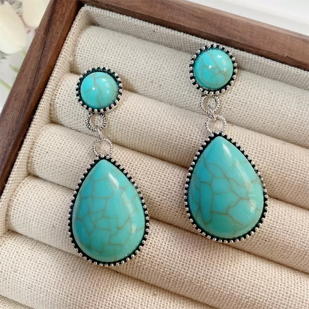 Wholesale Ethnic style antique silver turquoise earrings