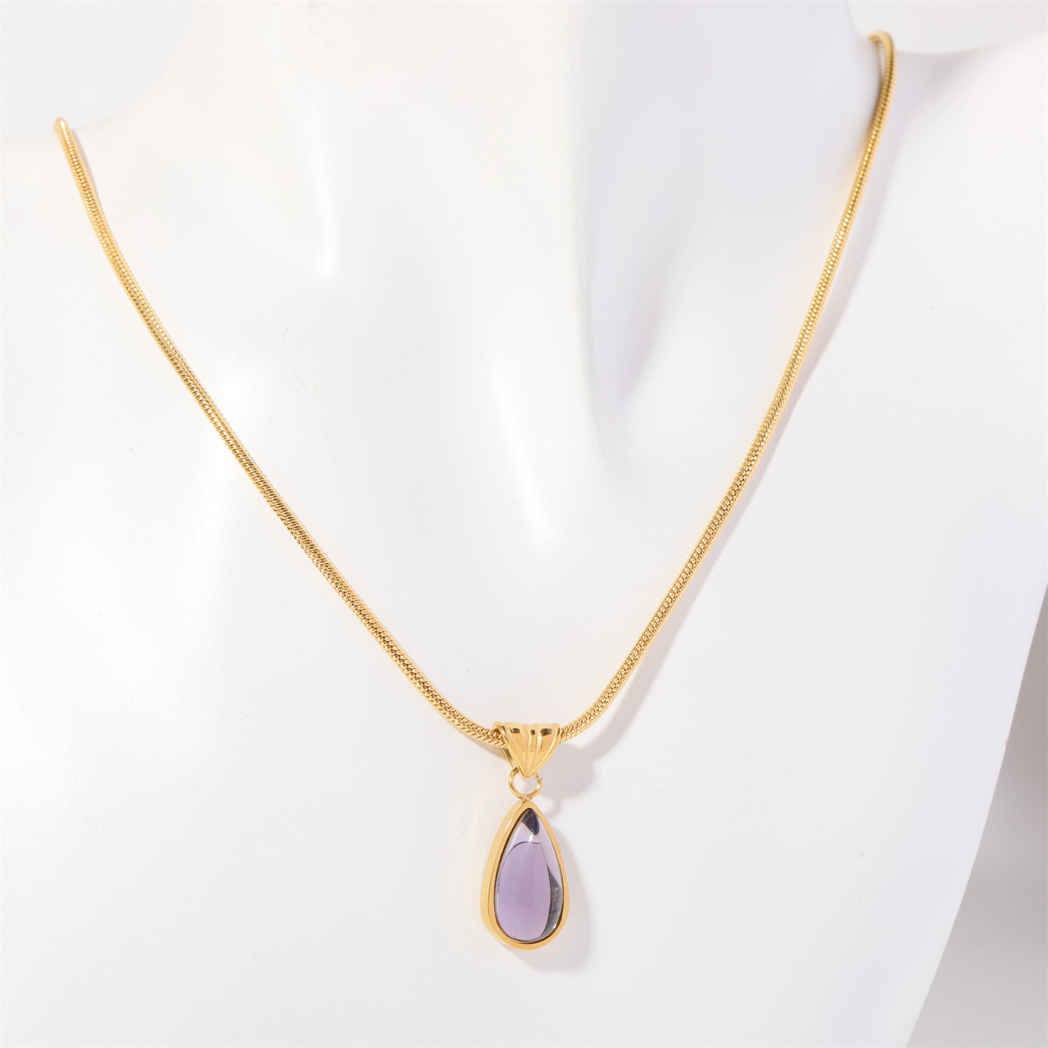 Wholesale 18K Gold Plated 12 Birthstone Titanium Steel Water Drop Necklace