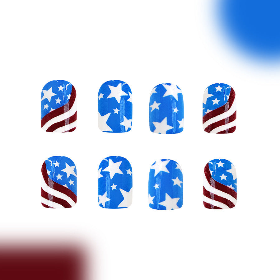 Wholesale 24 Pieces/box American Independence Day Short Striped Five-pointed Star Manicure Press-on Nails Kits Nail Stickers ACC-NS-GuaiXL016