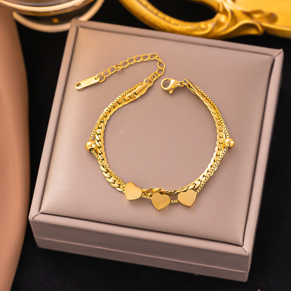 Wholesale Multi-layer Stainless Steel Round Beads Love Heart Titanium Steel Bracelet ACC-BT-Qinji004